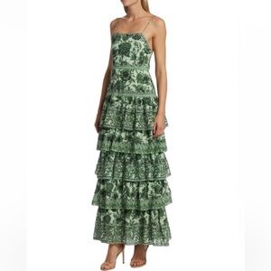 Alice + Olivia Green Floral Tiered Maxi Dress